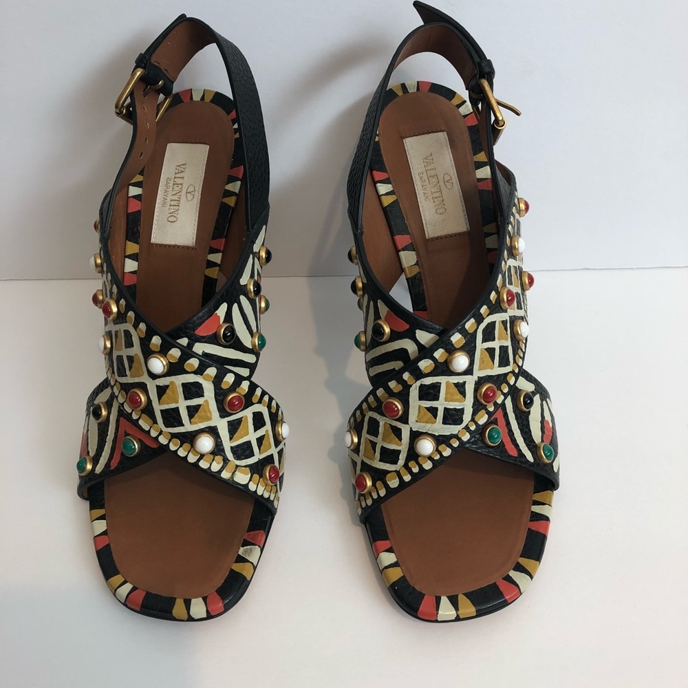 Valentino Hand-Painted Slingback heels with multi-colored studs - Picture 4 of 8